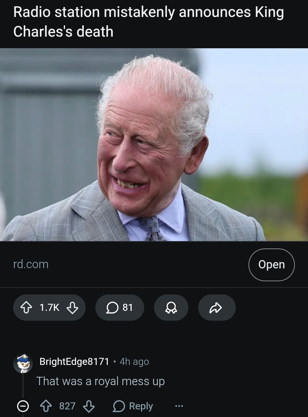 Radio station mistakenly announces King Charles's death. That was a royal mess up.