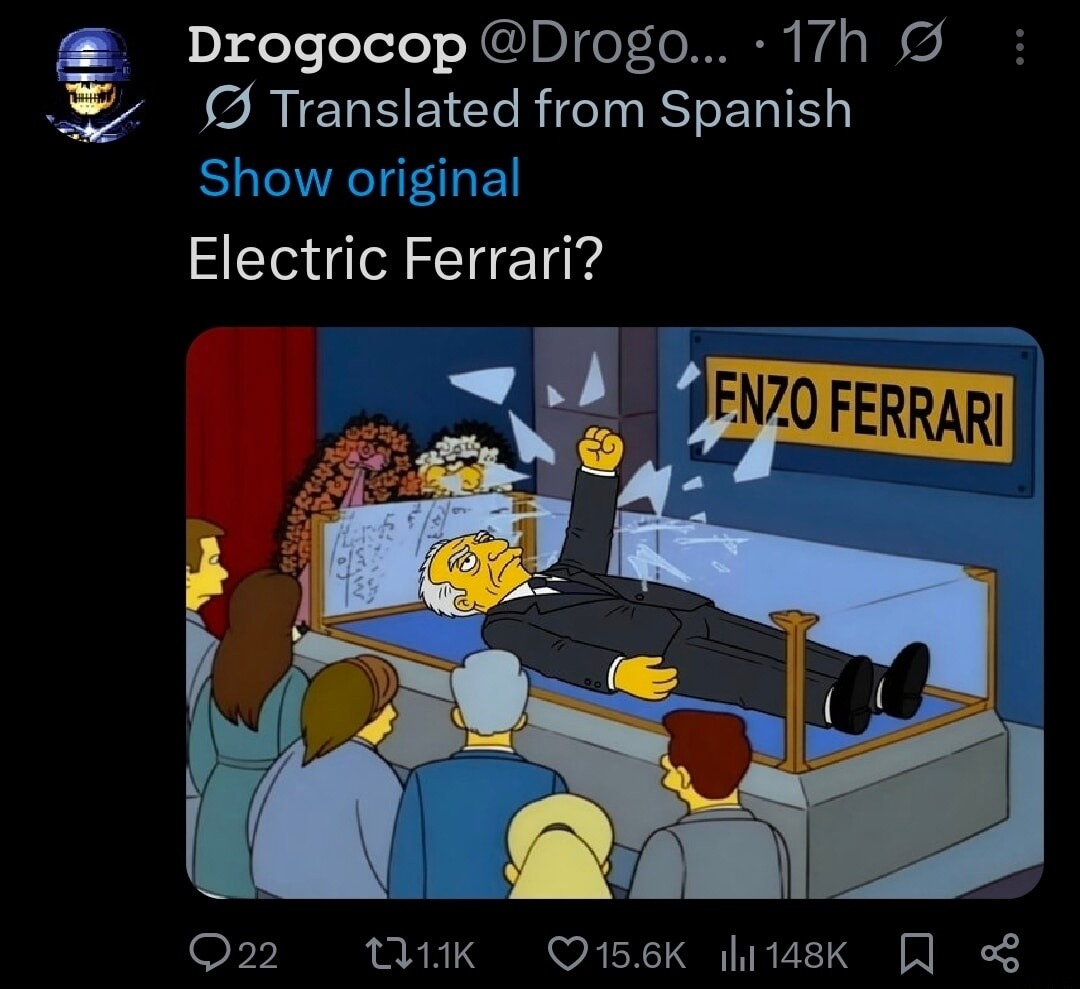 Drogocop @Drogo... 17h Translated from Spanish Show original Electric Ferrari? ENZO FERRARI