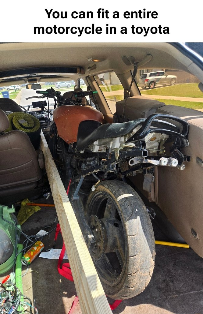 You can fit an entire motorcycle in a Toyota
