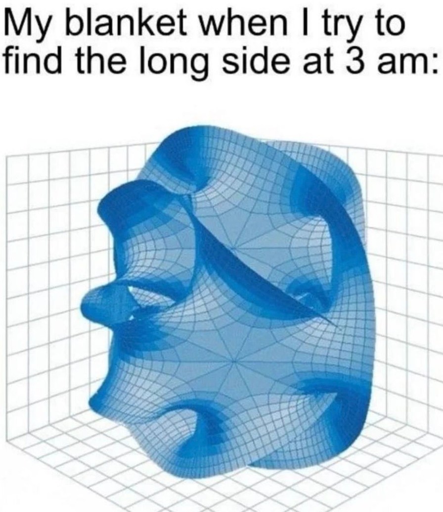 My blanket when I try to find the long side at 3 am: