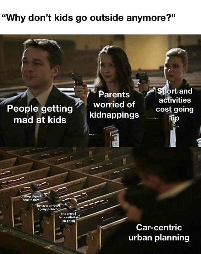 Why don't kids go outside anymore? People getting mad at kids Parents worried of kidnappings Sport and activities cost going up Car-centric urban planning