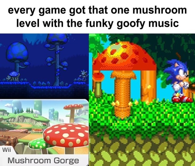 every game got that one mushroom level with the funky goofy music Wii Mushroom Gorge