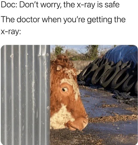Doc: Don't worry, the x-ray is safe The doctor when you're getting the x-ray: