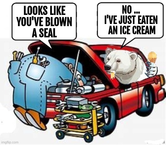 LOOKS LIKE YOU'VE BLOWN A SEAL NO ... I'VE JUST EATEN AN ICE CREAM