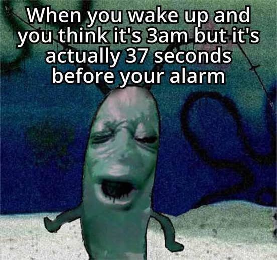 When you wake up and you think it's 3am but it's actually 37 seconds before your alarm