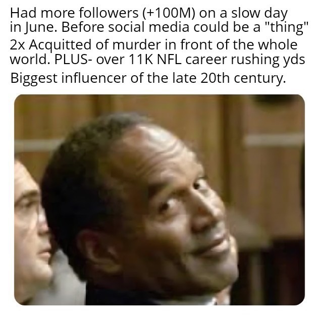 Had more followers (+100M) on a slow day in June. Before social media could be a 