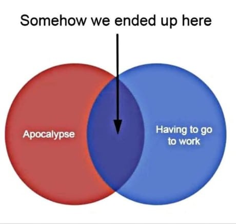 Somehow we ended up here Apocalypse Having to go to work