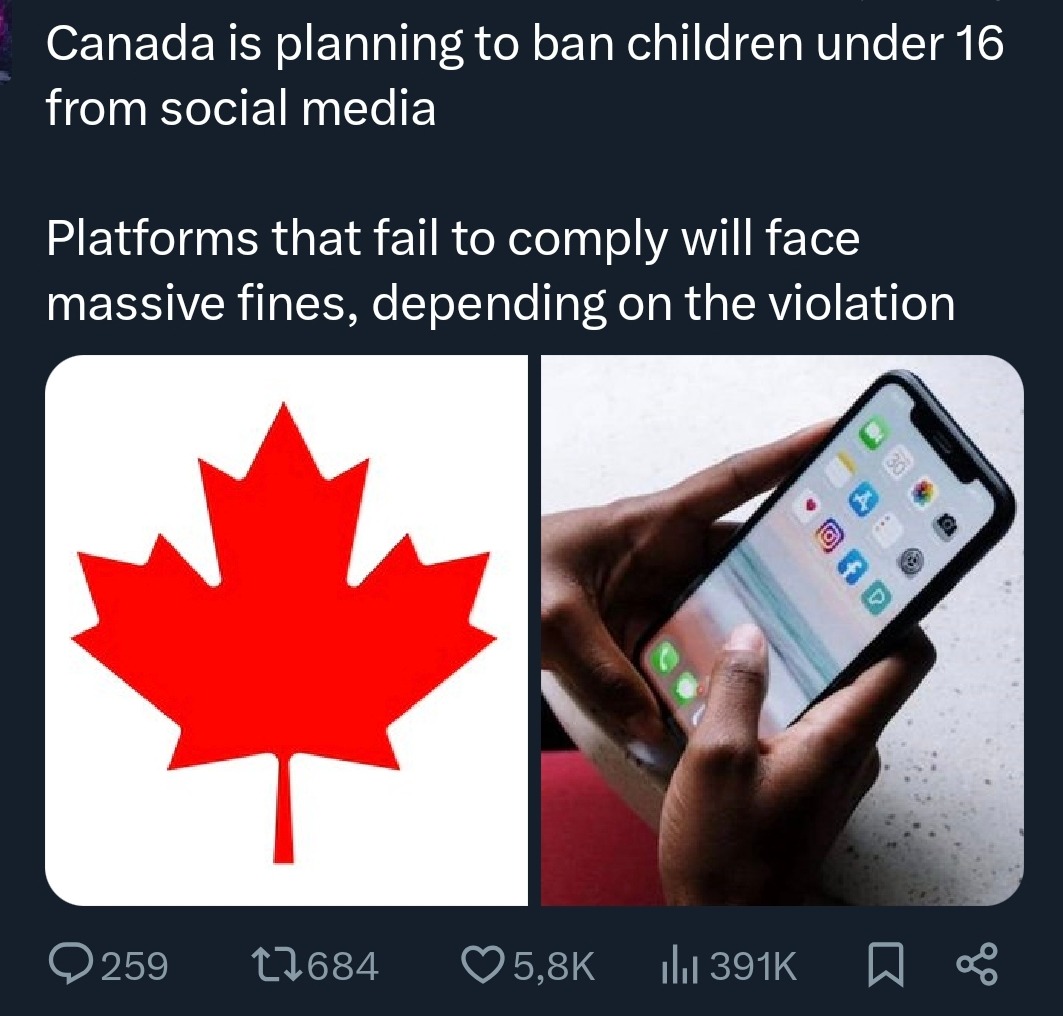 Canada is planning to ban children under 16 from social media. Platforms that fail to comply will face massive fines, depending on the violation.