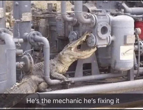 He's the mechanic he's fixing it