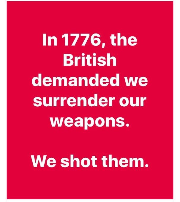 In 1776, the British demanded we surrender our weapons. We shot them.