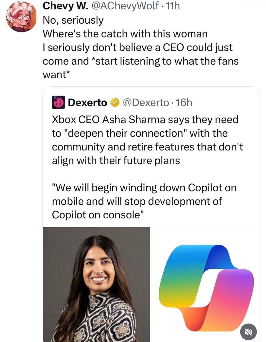 No, seriously Where's the catch with this woman I seriously don't believe a CEO could just come and *start listening to what the fans want* Xbox CEO Asha Sharma says they need to 
