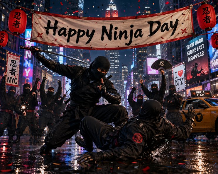 Happy Ninja Day. 忍者. NINJAS NYC. TRAIN HARD STRIKE FAST DISAPPEAR. I ❤️ NY. NINJA CAB. 忍.
