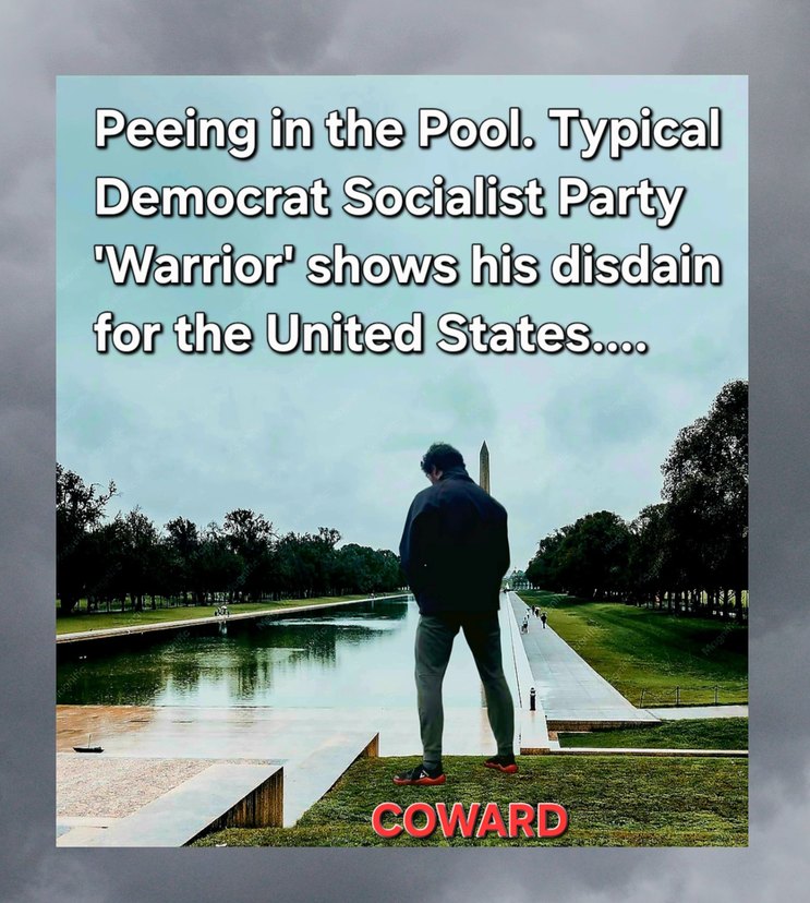 Peeing in the Pool. Typical Democrat Socialist Party 'Warrior' shows his disdain for the United States.... COWARD