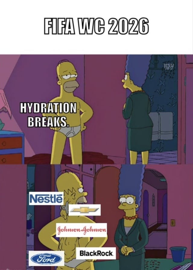 FIFA WC 2026 HYDRATION BREAKS. Nestle Chevrolet Johnson & Johnson Ford BlackRock
