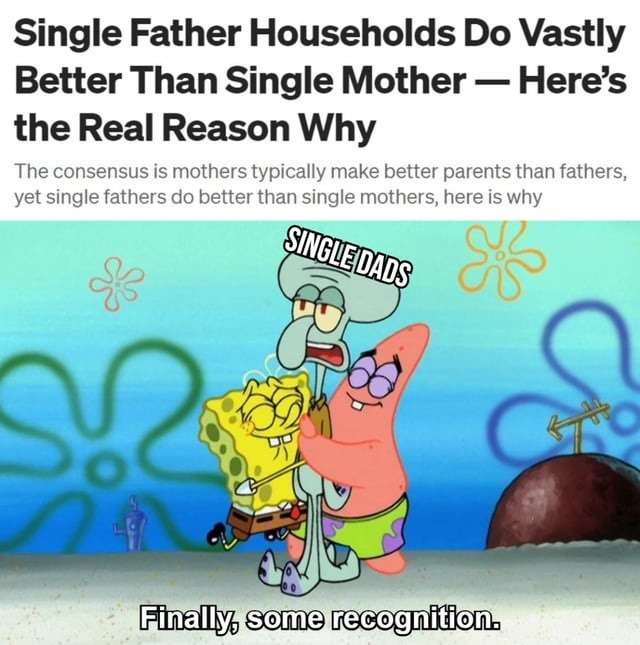 Single Father Households Do Vastly Better Than Single Mother — Here's the Real Reason Why. The consensus is mothers typically make better parents than fathers, yet single fathers do better than single mothers, here is why. SINGLE DADS. Finally, some recognition.