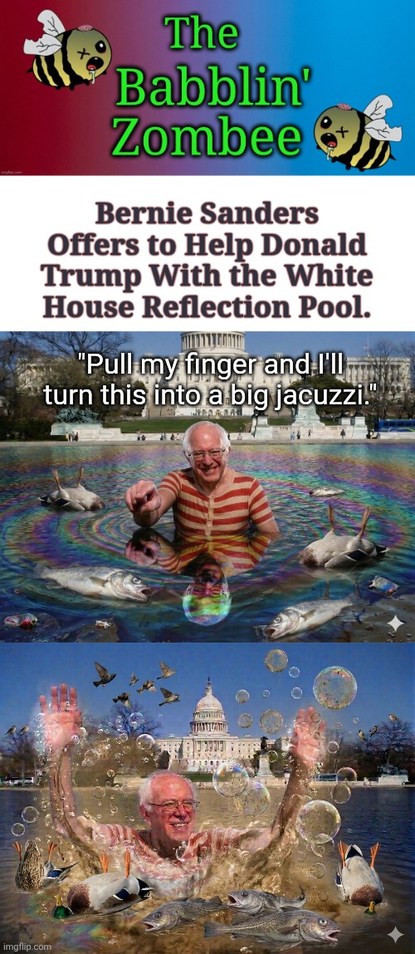 The Babblin' Zombee Bernie Sanders Offers to Help Donald Trump With the White House Reflection Pool. 