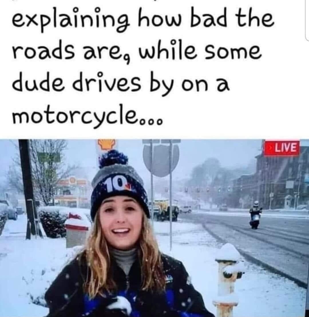 explaining how bad the roads are, while some dude drives by on a motorcycle... LIVE 10