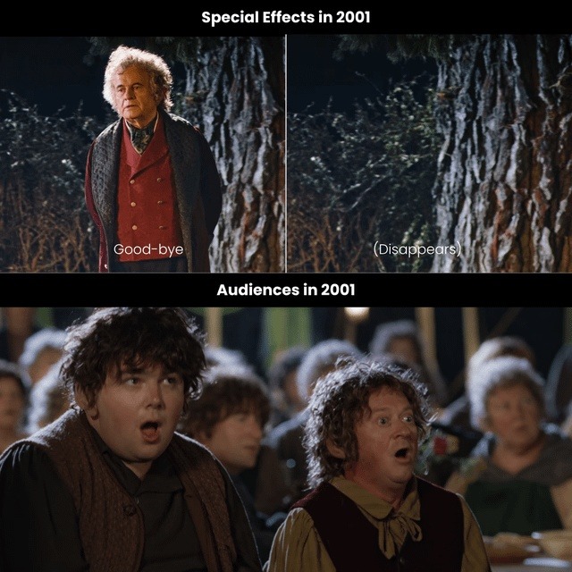 Special Effects in 2001. Good-bye. (Disappears). Audiences in 2001.
