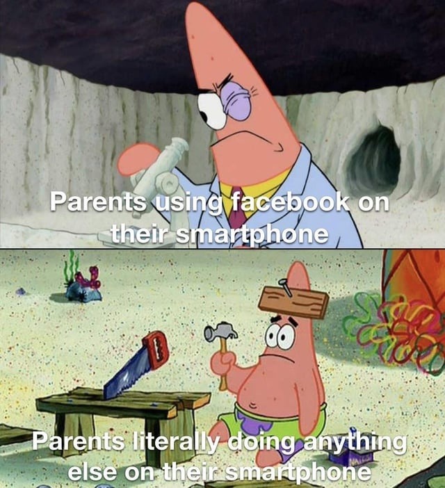 Parents using facebook on their smartphone. Parents literally doing anything else on their smartphone.