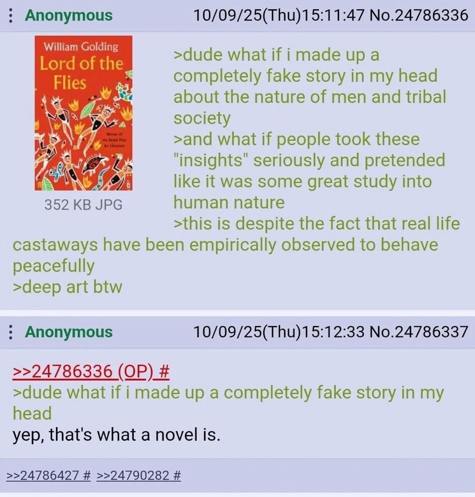 William Golding Lord of the Flies 352 KB JPG >dude what if i made up a completely fake story in my head about the nature of men and tribal society >and what if people took these 