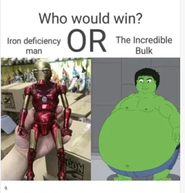 Who would win? Iron deficiency man OR The Incredible Bulk