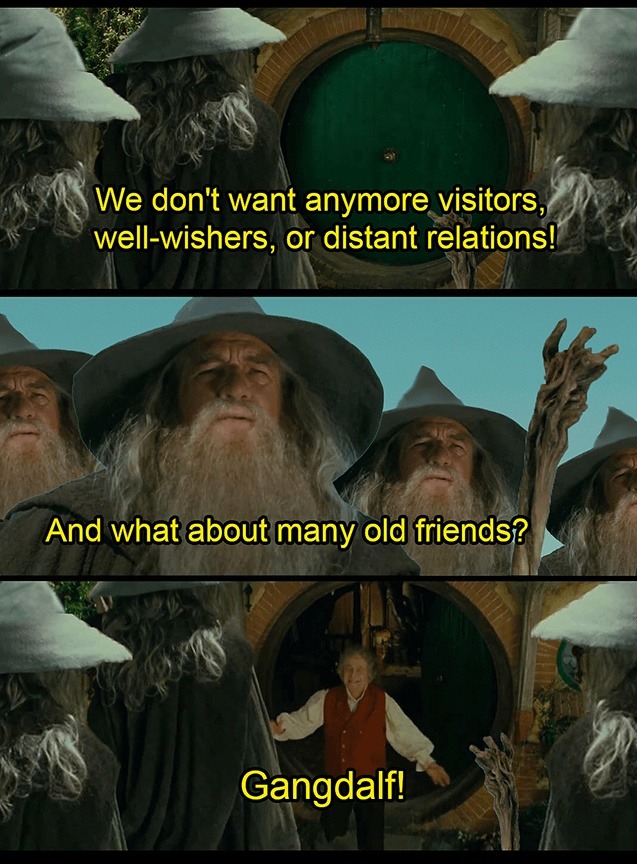 We don't want anymore visitors, well-wishers, or distant relations! And what about many old friends? Gangdalf!