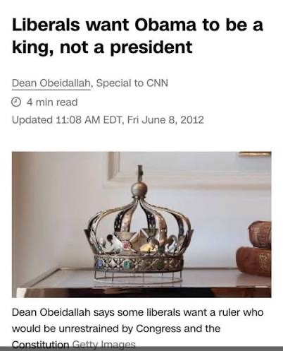 Liberals want Obama to be a king, not a president. Dean Obeidallah, Special to CNN. 4 min read. Updated 11:08 AM EDT, Fri June 8, 2012. Dean Obeidallah says some liberals want a ruler who would be unrestrained by Congress and the Constitution. Getty Images.