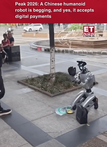 Peak 2026: A Chinese humanoid robot is begging, and yes, it accepts digital payments
