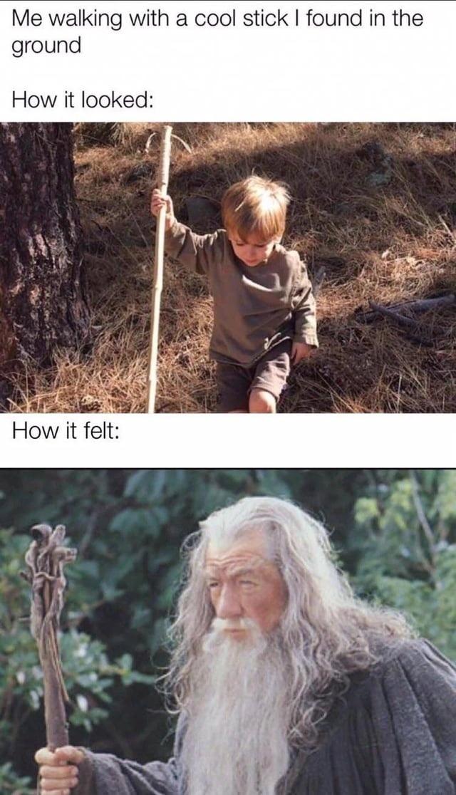 Me walking with a cool stick I found in the ground. How it looked: How it felt: