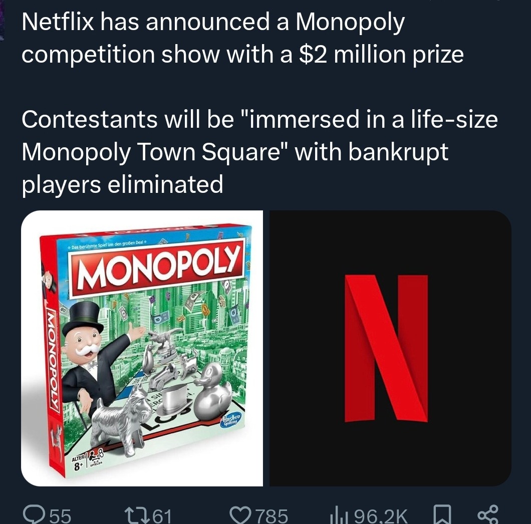 Netflix has announced a Monopoly competition show with a $2 million prize. Contestants will be 