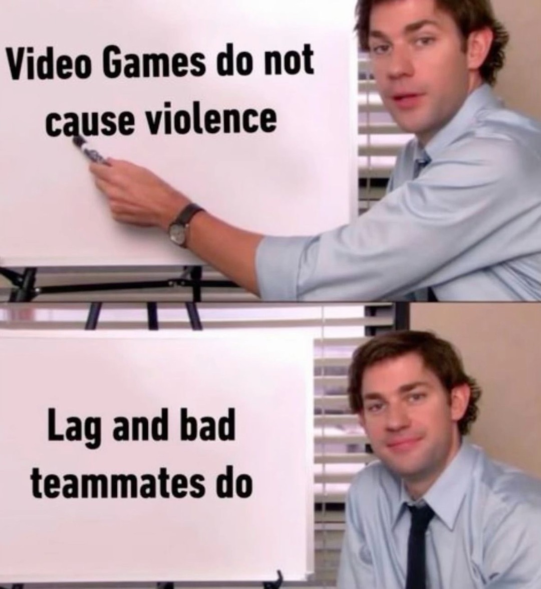 Video Games do not cause violence. Lag and bad teammates do.