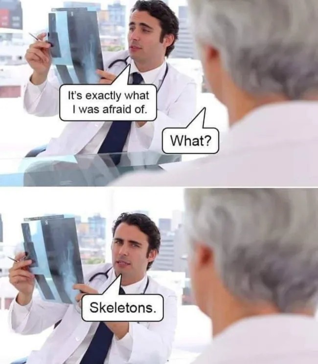 It's exactly what I was afraid of. What? Skeletons.