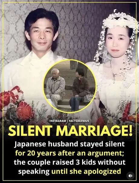 INSTAGRAM | FACTS4GENIUS. SILENT MARRIAGE! Japanese husband stayed silent for 20 years after an argument; the couple raised 3 kids without speaking until she apologized.