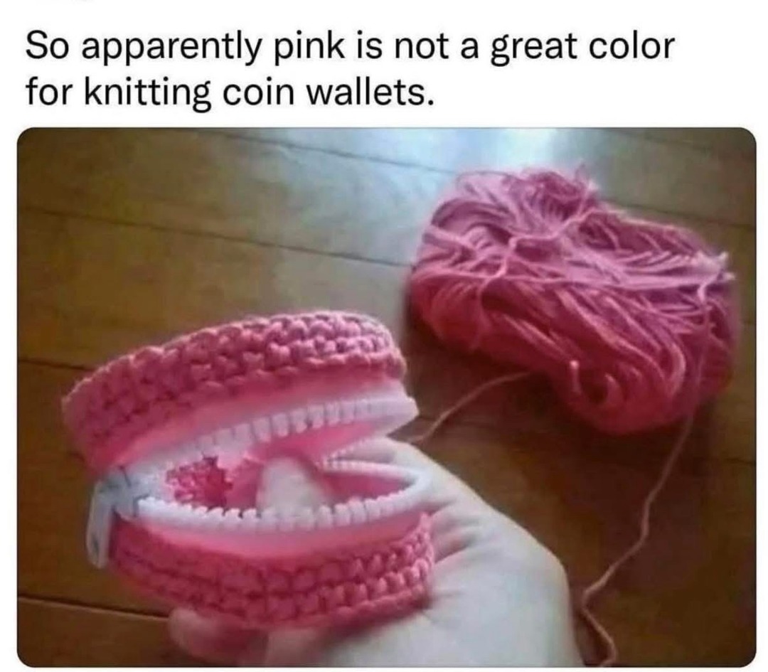 So apparently pink is not a great color for knitting coin wallets.