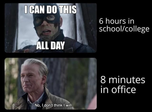 I CAN DO THIS ALL DAY. 6 hours in school/college. No, I don't think I will. 8 minutes in office.