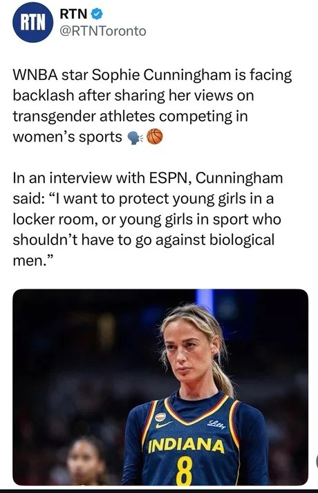 WNBA star Sophie Cunningham is facing backlash after sharing her views on transgender athletes competing in women's sports. In an interview with ESPN, Cunningham said: “I want to protect young girls in a locker room, or young girls in sport who shouldn’t have to go against biological men.”