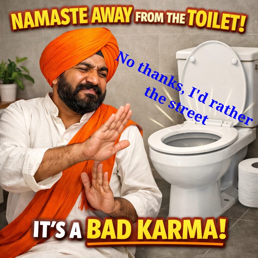 NAMASTE AWAY FROM THE TOILET! No thanks, I'd rather the street IT'S A BAD KARMA!
