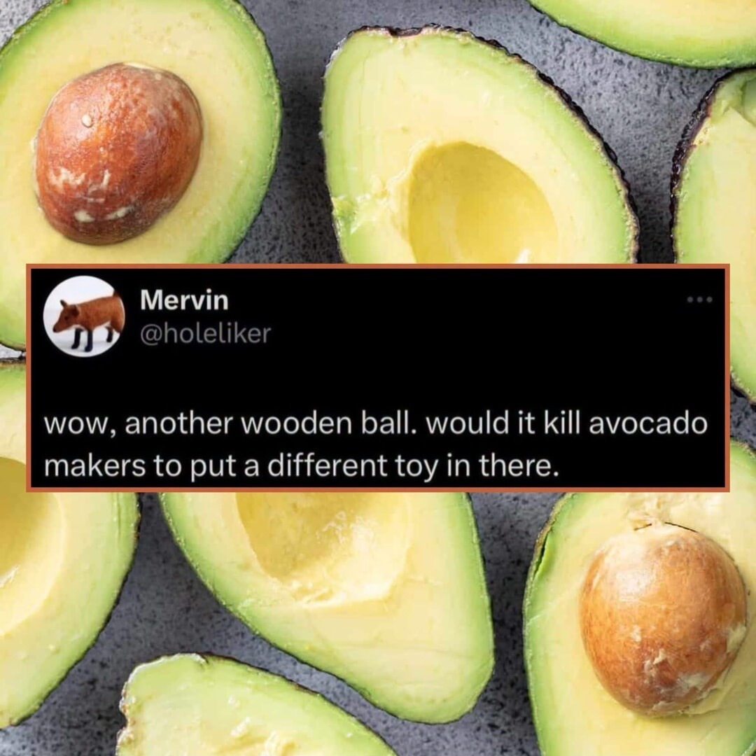 Mervin @holeliker wow, another wooden ball. would it kill avocado makers to put a different toy in there.