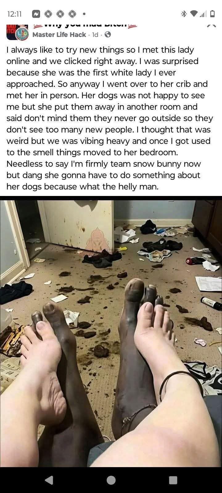 I always like to try new things so I met this lady online and we clicked right away. I was surprised because she was the first white lady I ever approached. So anyway I went over to her crib and met her in person. Her dogs was not happy to see me but she put them away in another room and said don't mind them they never go outside so they don't see 