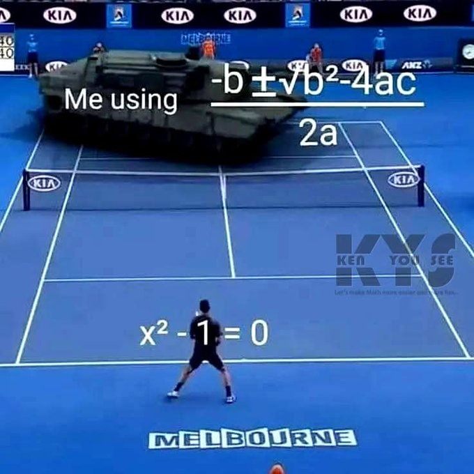 Me using -b ±√(b²-4ac) / 2a x² - 1 = 0