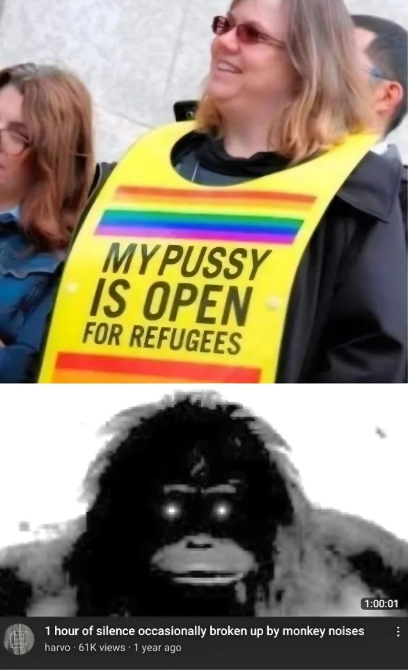 MY PUSSY IS OPEN FOR REFUGEES 1 hour of silence occasionally broken up by monkey noises