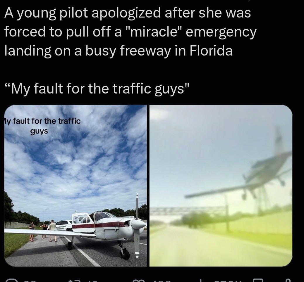 A young pilot apologized after she was forced to pull off a 