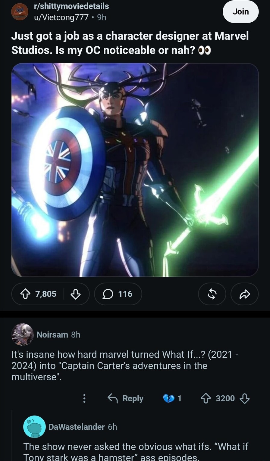 Just got a job as a character designer at Marvel Studios. Is my OC noticeable or nah? It's insane how hard Marvel turned What If...? (2021-2024) into 
