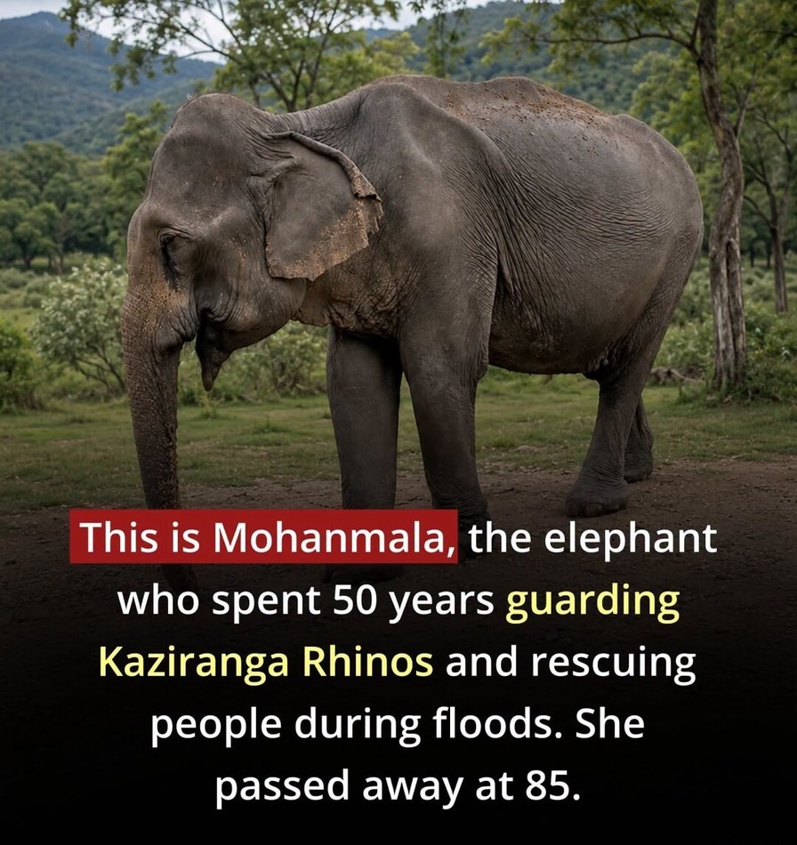 This is Mohanmala, the elephant who spent 50 years guarding Kaziranga Rhinos and rescuing people during floods. She passed away at 85.
