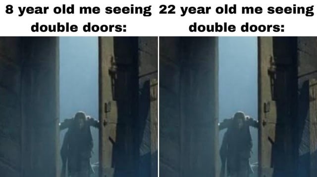 8 year old me seeing double doors: 22 year old me seeing double doors: