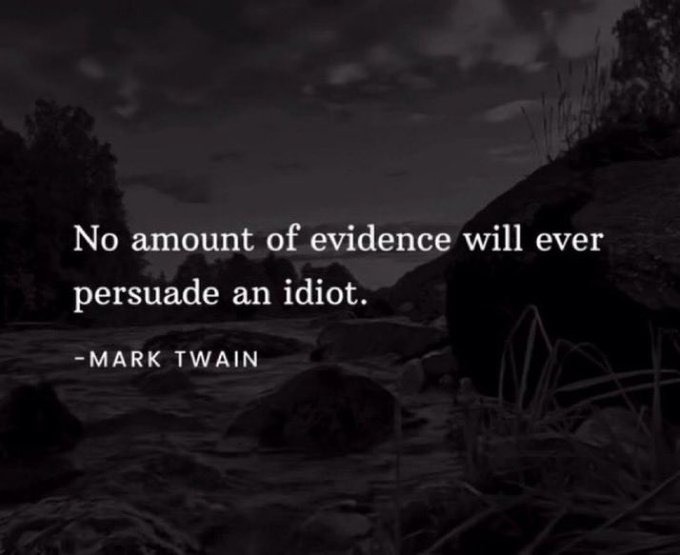 No amount of evidence will ever persuade an idiot. - MARK TWAIN