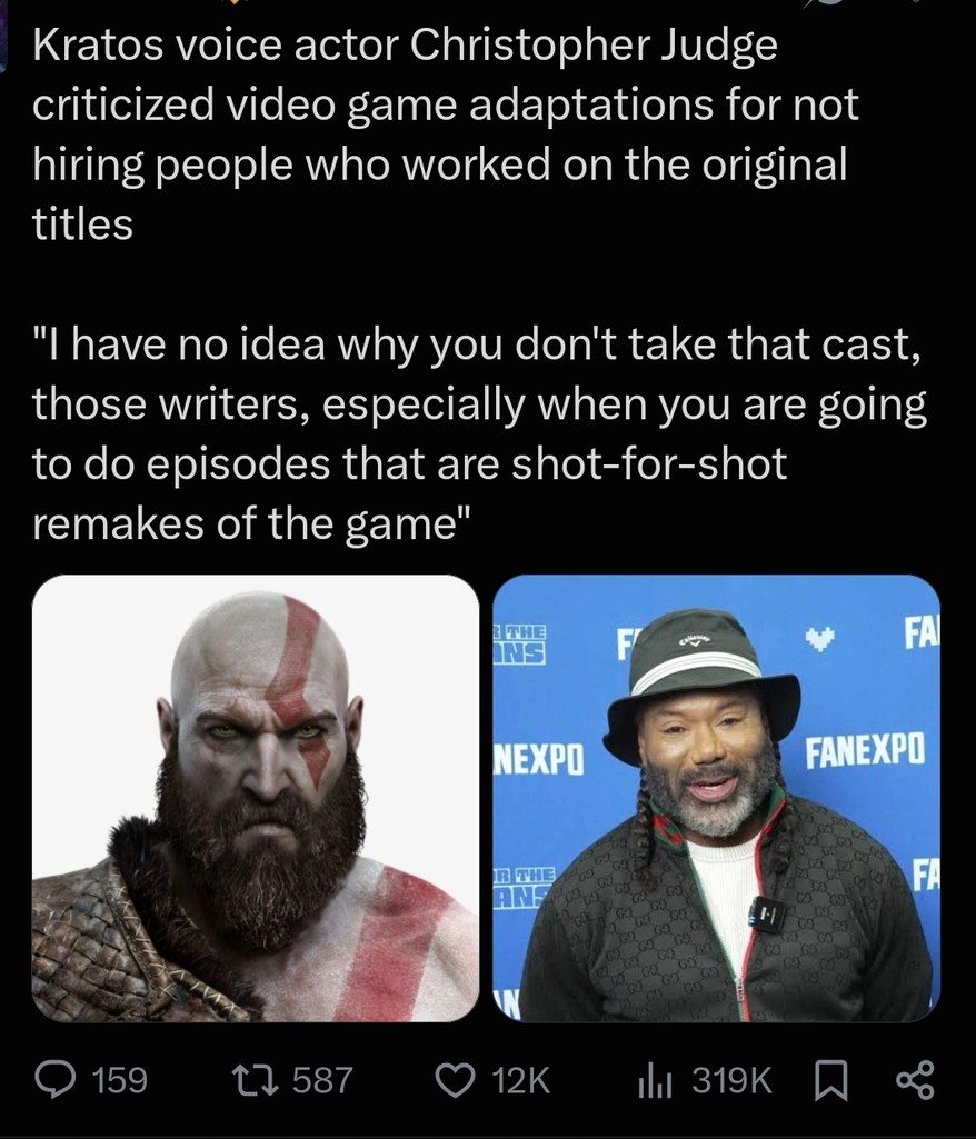 Kratos voice actor Christopher Judge criticized video game adaptations for not hiring people who worked on the original titles. 