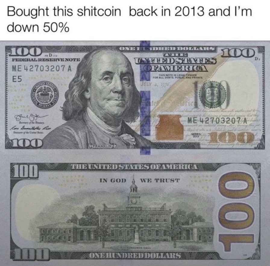 Bought this shitcoin back in 2013 and I'm down 50%