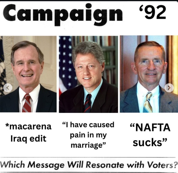 Campaign '92. *macarena Iraq edit. I have caused pain in my marriage. NAFTA sucks. Which Message Will Resonate with Voters?