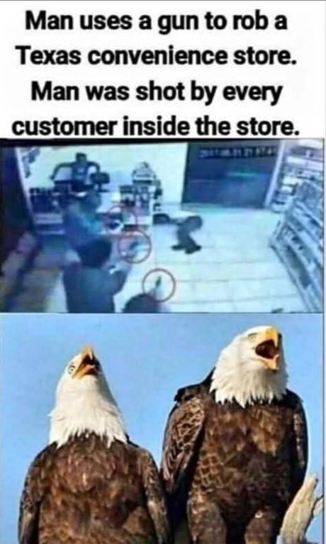 Man uses a gun to rob a Texas convenience store. Man was shot by every customer inside the store.